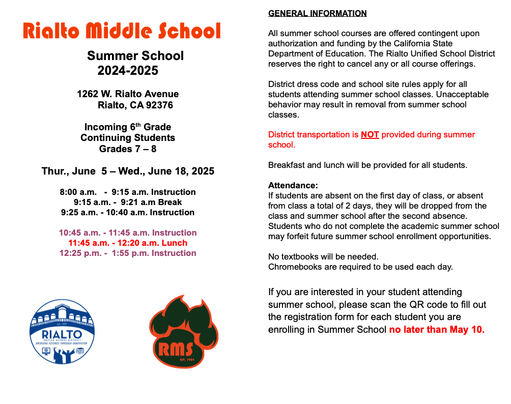 Summer School hours